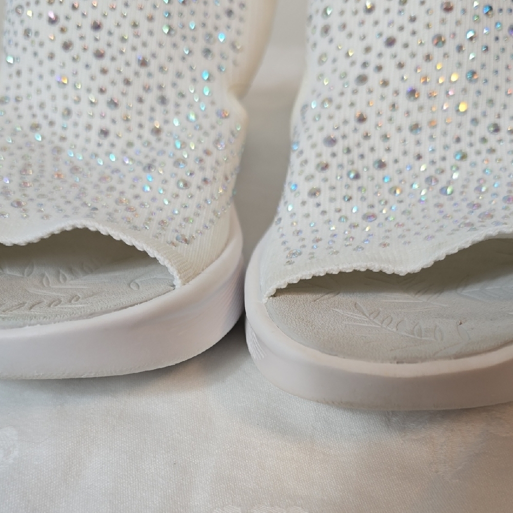 Bzees White Rhinestone Slip-On Slingback Sandals - Picture 5 of 16